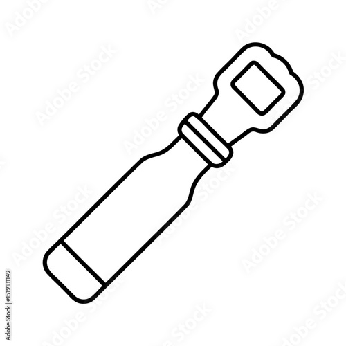 Simple black and white illustration of a bottle opener for beer and beverages