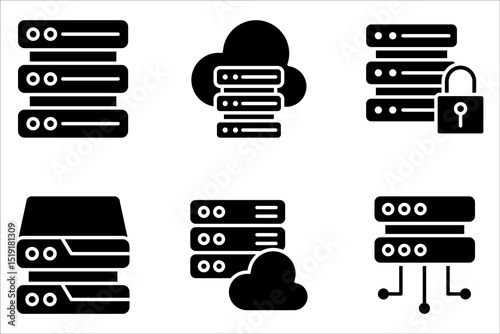 Hosting server icon set, Cloud computing thin line icons. For website marketing design on white background