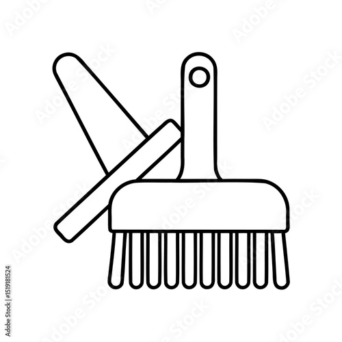 Minimalist brush and scraper icon simple outline cleaning tools concept design