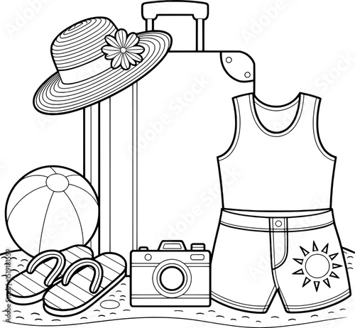 Summer vacation packing list coloring page fun