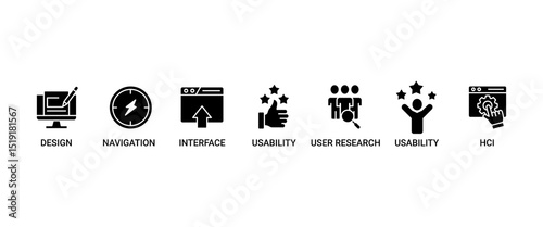 UX design web banner icon set vector illustration concept consists of accessibility, usability, design, user research, hci, structuring, navigation, interface icon live stroke and easy to edit