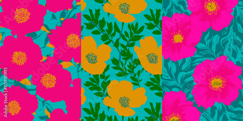 Vibrant Hand-Drawn Floral Backgrounds Pink, Yellow, and Teal Designs