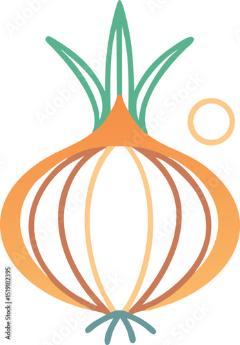 Fresh Onion Illustration: A vibrant, eye-catching illustration of a fresh onion, showcasing its layered structure, green sprouts, and earthy tones