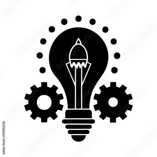 Innovative idea concept represented by a black and white lightbulb and gears