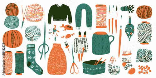 Handmade Knitting and Crochet Kit A Collection of Yarn, Needles, and Tools