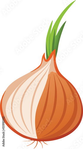 A vibrant illustration of a halved onion showcasing its layers and fresh green sprout symbolizing growth health and culinary versatility this image aims to promote the use of onions in various dishes 