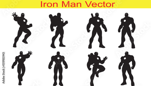 Iron Man Silhouette Icon Collection Set Vector Illutration on White Background