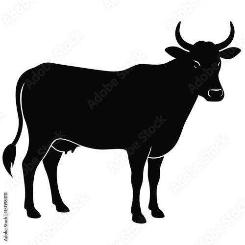 A majestic black cow standing proudly in a field, viewed from the side.
