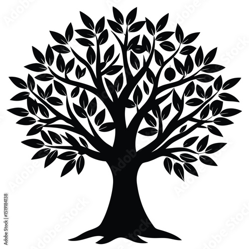 A majestic tree with sprawling branches and lush foliage standing alone in a serene environment, viewed from a distance