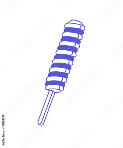 Icon of popsicle or hard candy on stick. Icecream or lolly with fruit layers. Frozen milk dessert or juice lollipop. Cold summer food. Flat isolated outline vector illustration on white background