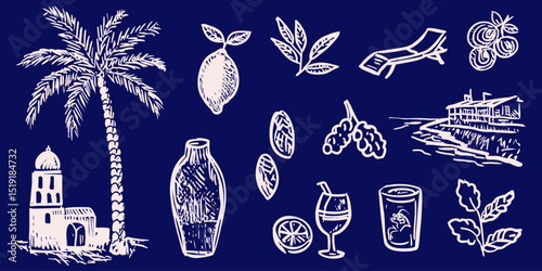 Mediterranean Vacation Palm Trees, Coastal Views, and Refreshing Drinks