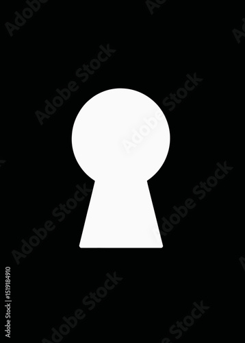 Abstract Keyhole Vector Graphic Minimalist White Keyhole on Black Background
