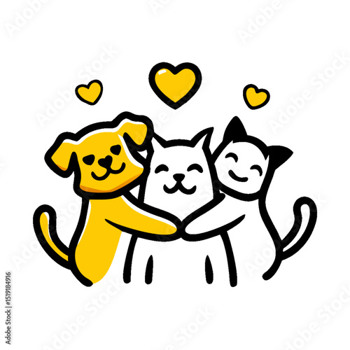Cat and dog love vector | pet affection icon | cute dog heart art | animal friendship silhouette | animal care vector transparent background