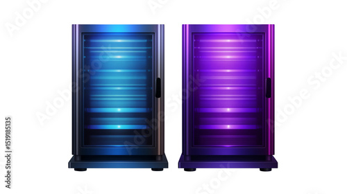 Glowing Server Racks on Transparent Background