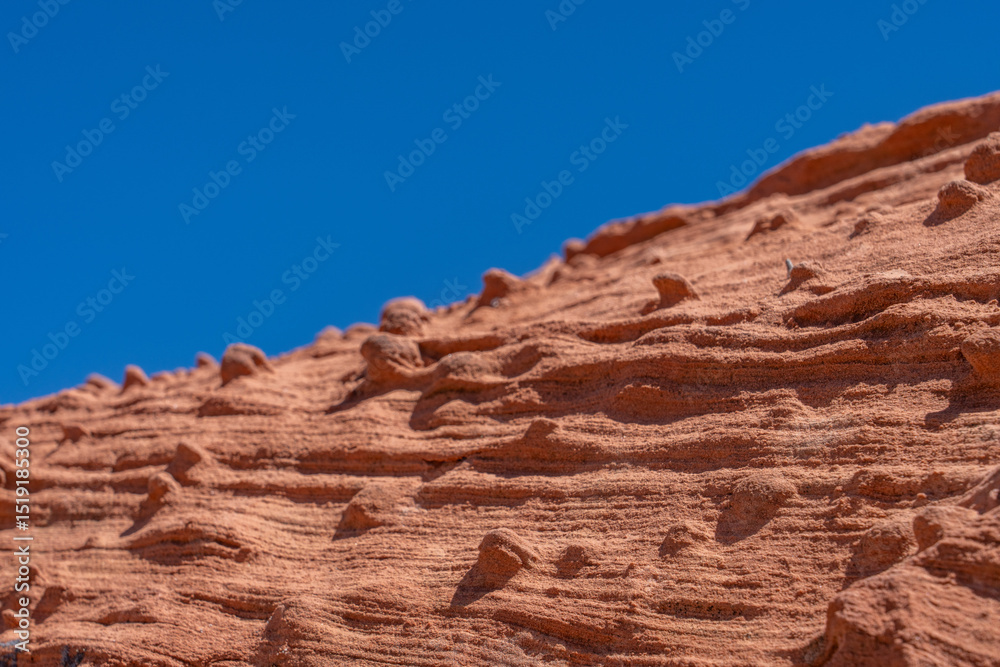 Fototapeta premium Aztec Sandstone, Early Jurassic geological formation of primarily eolian sand . Valley of Fire Road / Highway / State Park, Clark County, Nevada geology. Weathering. Beehive rock formations
