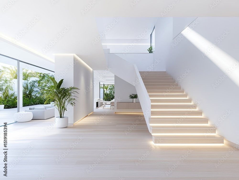 Obraz premium Modern style of home interior and exterior, new professional construction, simple and clean furniture solutions, gray and white colors
