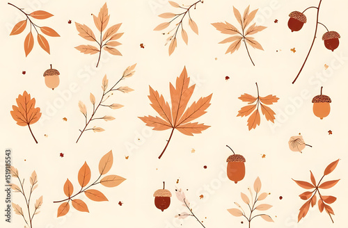 Seamless pattern with leaves, acorns and berries, autumn, textile and paper pattern, holiday background, pattern, banner, thanksgiving, halloween