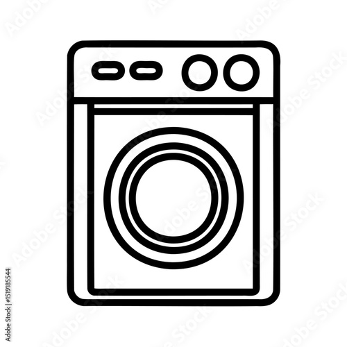 Simple outline illustration of a modern washing machine suitable for household laundry tasks.