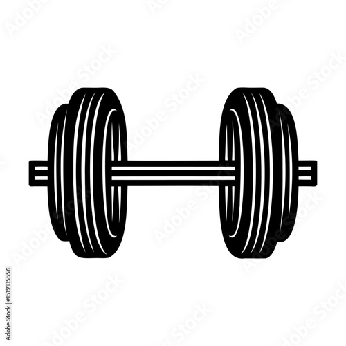 Black and white dumbbell icon vector illustration for fitness workout and gym training