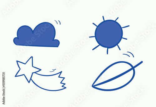 Whimsical Blue Doodle Weather and Nature Icons Collection