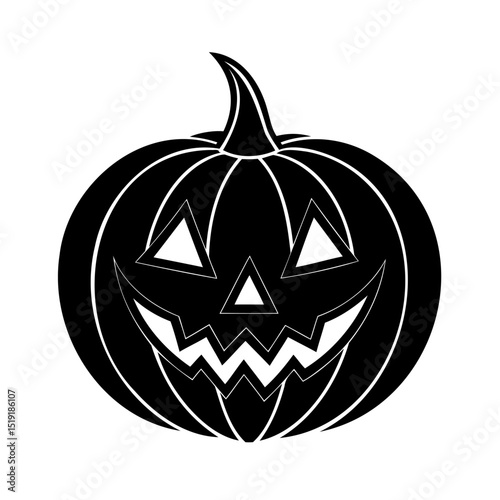 Silhouette of a grinning carved pumpkin face on a clean white background for halloween festivities