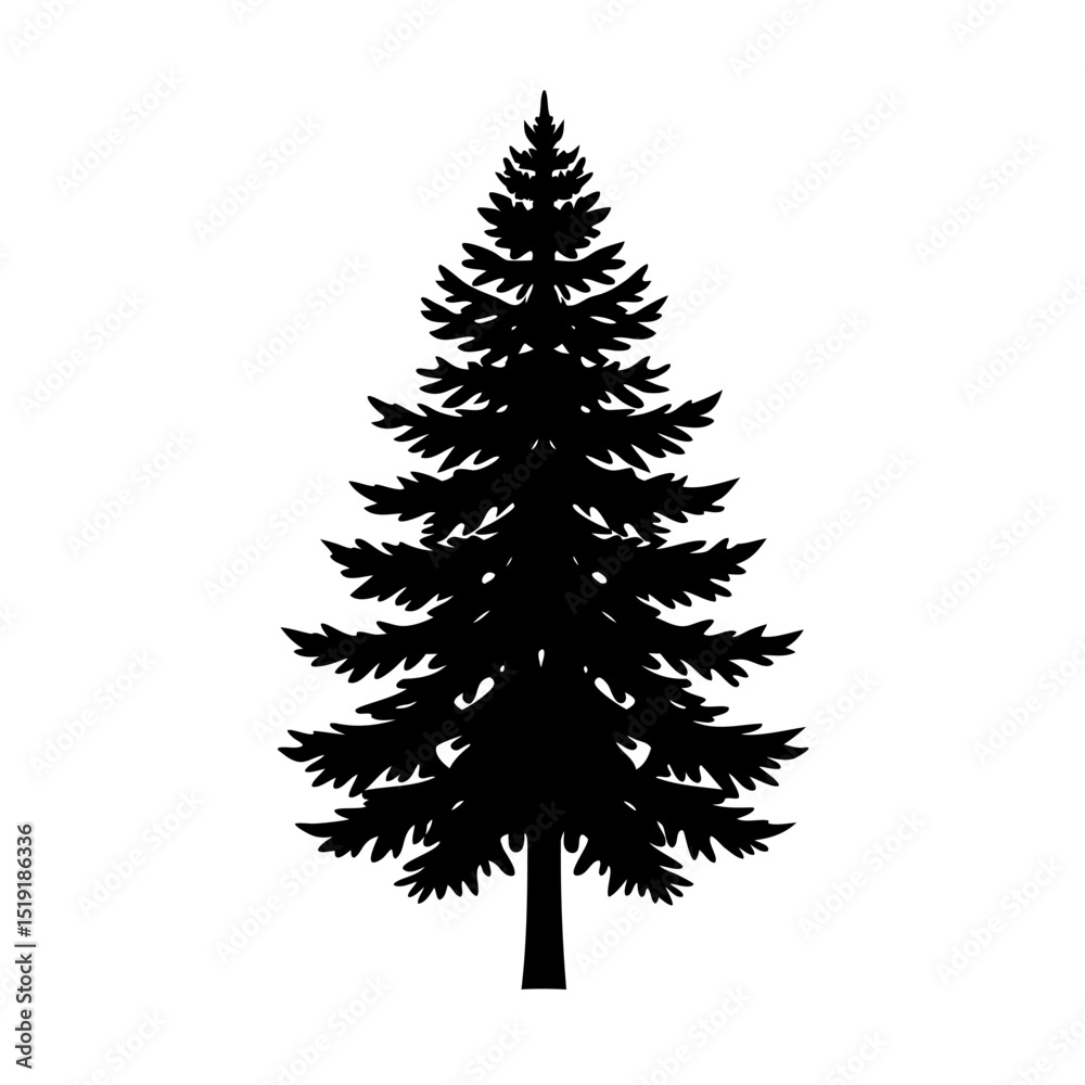 Obraz premium Silhouette of a black pine tree on a white background for design and illustration projects