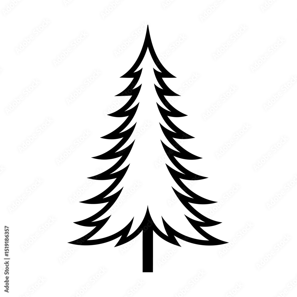 Obraz premium Simple black and white christmas tree icon isolated on a pure white background