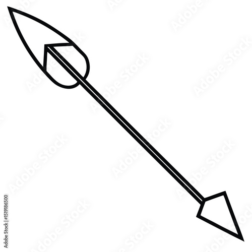 Simple line drawing of an arrow pointing downwards to the right, showcasing its sharp tip and fletching details