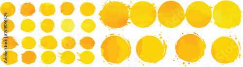 Watercolor Yellow Circle Brush Strokes, Vector Illustration.