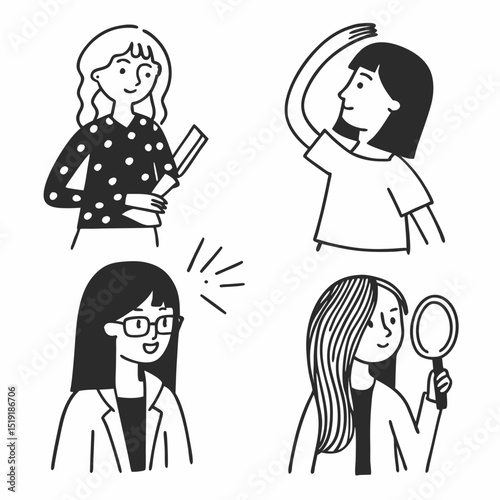 Women and Different Hairstyles Looking at Themselves