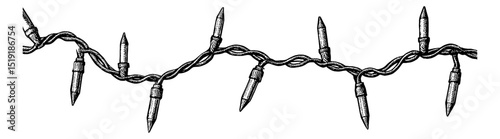 Detailed Engraving Style Illustration of a String of Christmas Lights