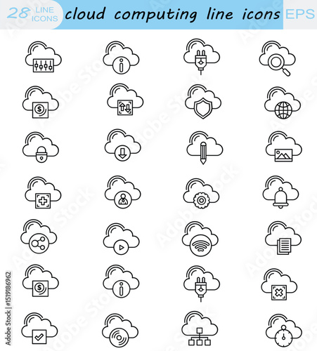  cloud computing line icons vector icons