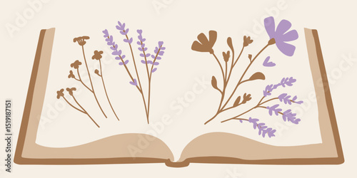 Floral Illustrations in an Open Book Botanical Art Design