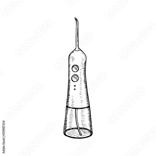 Oral irrigator - dental hygiene, in-home oral tool illustration in sketch style. Personal oral care, dentistry at home. Hand-drawn sketch illustration, vector drawing isolated on a white background