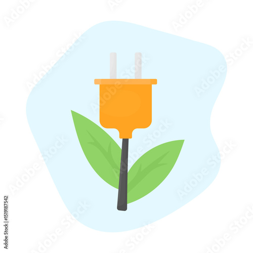 Eco friendly electric plug with leaves. Efficient use of electrical energy. Call for conservation of nature.