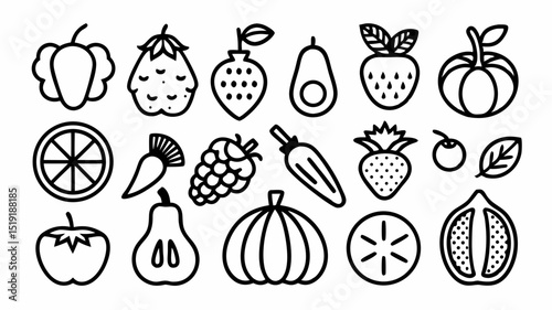 vector set icon of vegetables black and white