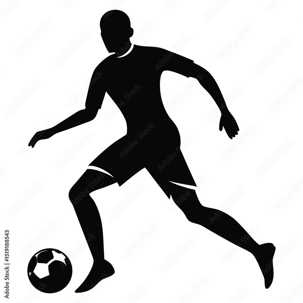 Naklejka premium Man kicking soccer ball in action shot from side view