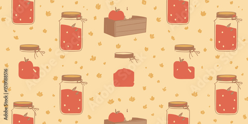 Seamless Pattern of Jars Filled with Homemade Tomato Jam