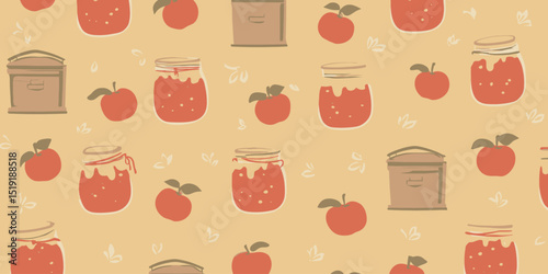 Seamless Apple Jam Pattern Red Apples and Jars Design