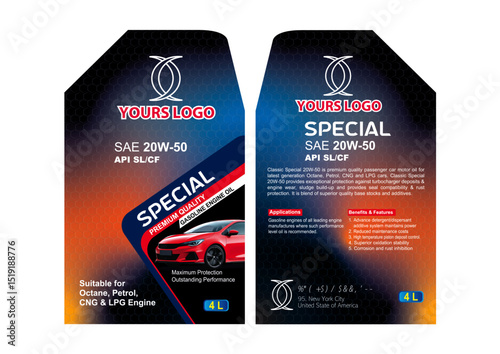 Modern Engine Oil Label Design – 20W-50 Gasoline Variant