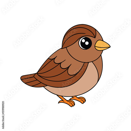 A cartoon illustration of a brown bird standing on one leg, viewed from the side, showcasing its vibrant plumage and large eyes.
