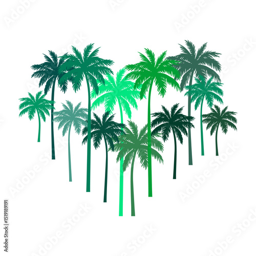 Logo vacaciones de verano. Siluetas de palmeras formando un corazón. Grupo de las palmas