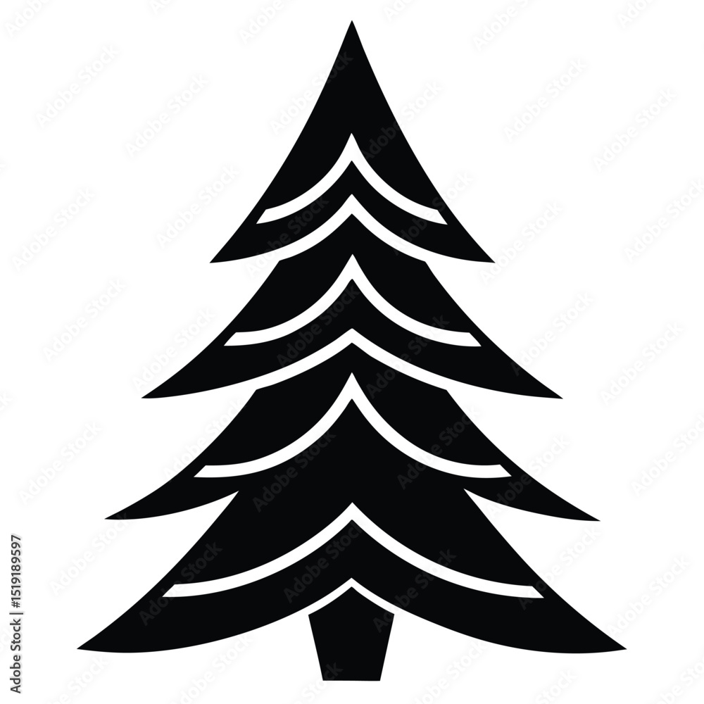 Obraz premium Simplified black silhouette of a fir tree with layered branches on a plain background