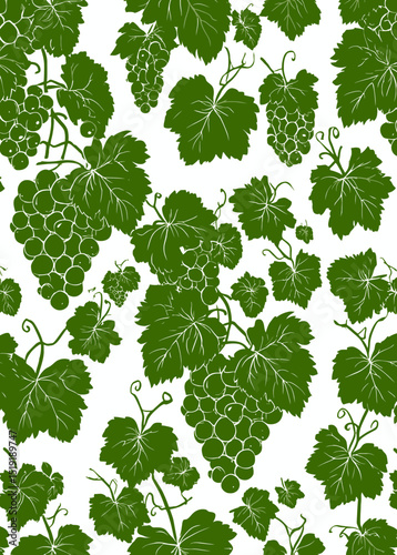 Seamless Green Grapevine Pattern Botanical Illustration for Design Projects
