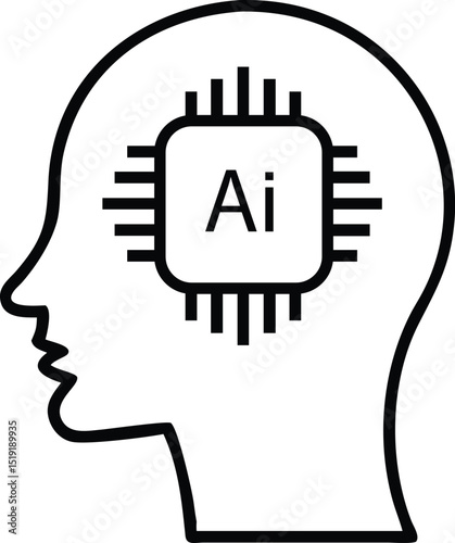 Artificial Intelligence Chip in Human Head Vector Icon. AI Technology in Brain Outline – Vector Illustration. 
