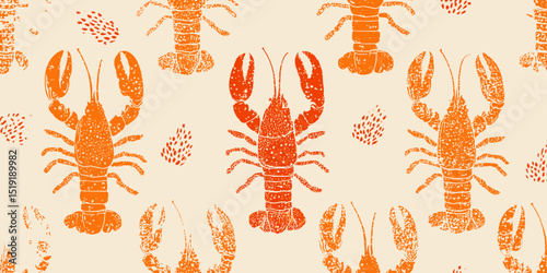Seamless Orange Lobster Pattern Vector Illustration