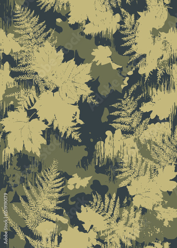 Seamless Vector Pattern Abstract Camouflage with Fern Leaves