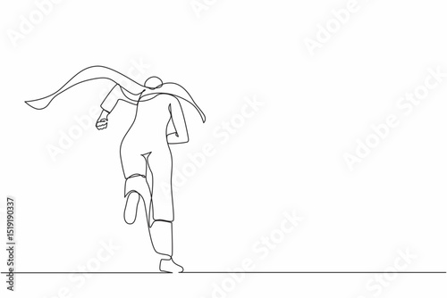 Continuous one line drawing back view Arabian businesswoman superhero running to office. Powerful businesswoman enthusiastic with ideas, innovation. Single line draw design vector graphic illustration