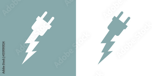 Logo electricidad y energía	. Silueta de rayo o relámpago con enchufe eléctrico 