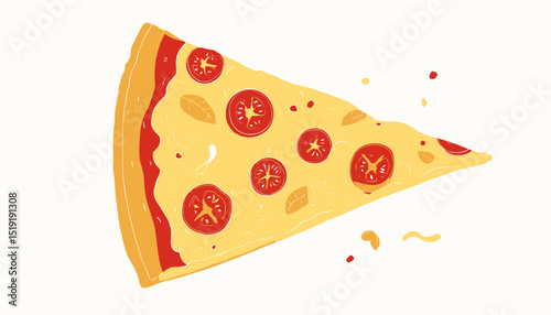 Delicious Pizza Slice Vector Illustration of a Tasty Cheese and Tomato Pizza
